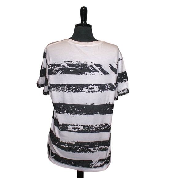 Guess Los Angeles Striped Logo T Shirt Black White Cotton Size L - Picture 2 of 4